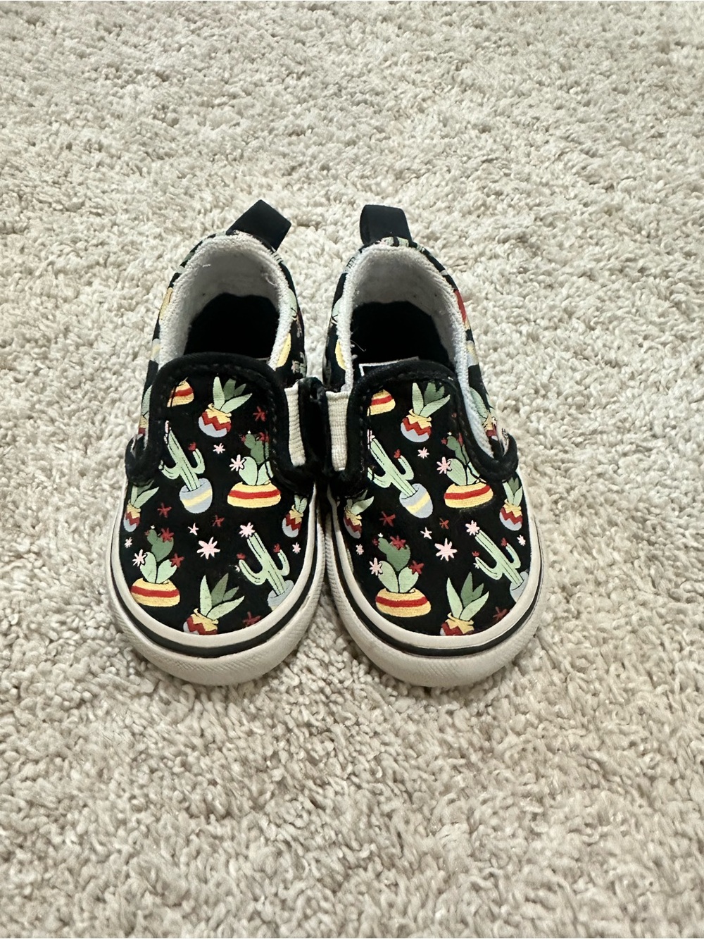 Vans Kids Black Slip-On Sneakers with Cactus Print